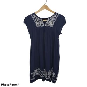 Embroidered Navy Tunic/Mini Dress